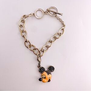 Rare Y2K Vintage Swarovski Disney Mickey Mouse Charm Toggle Bracelet Silver Tone